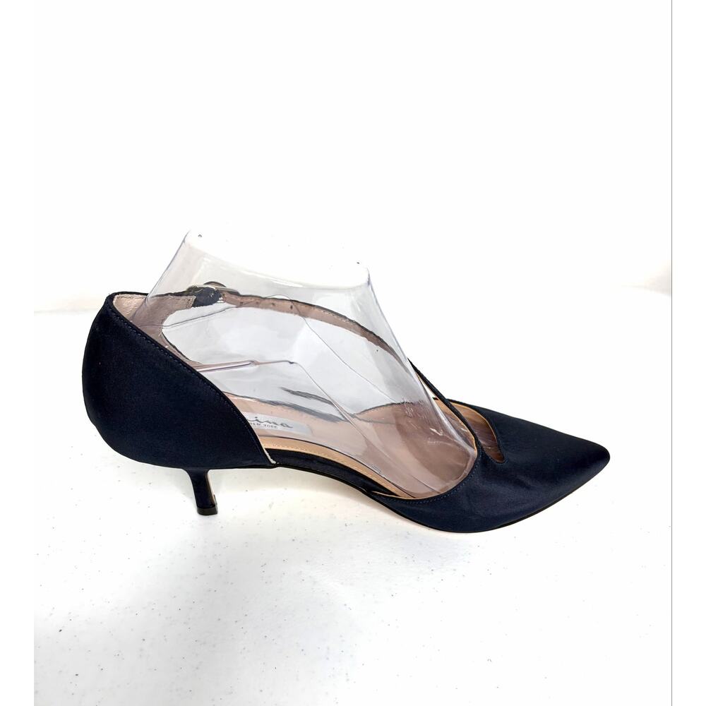 Nina Tirisa Pointed Toe Pumps Women's Sz 7.5 Navy Satin Cross Strap Formal Gala - Picture 5 of 11